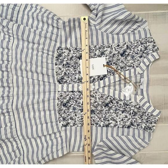 Voy Dress White & Blue Striped & Blue Floral Eyelet Lace V Neck Women’s Sz M NWT - Picture 13 of 13